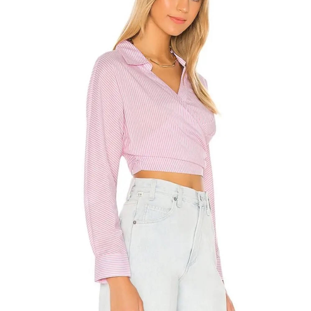 L’académie pink and white striped poplin top